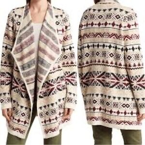 Lucky Brand Southwestern Aztec Print boho Open Front Cardigan Sweater Women's M‎